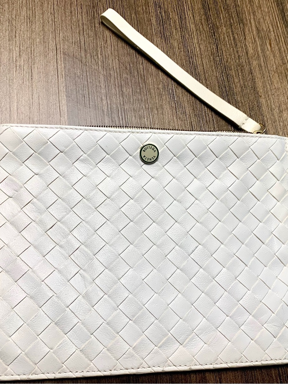 Bottega Veneta cream Intrecciato Leather Wristlet Clutch